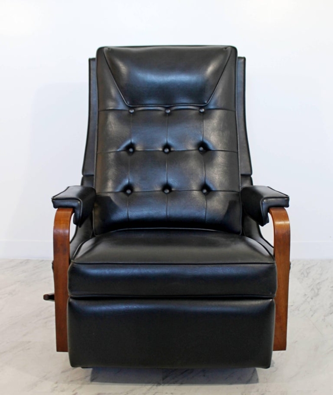 Mid-Century Modern Black Leather Recliner Chair