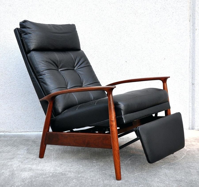 Mid Century Modern Black Leather Recliner Chair