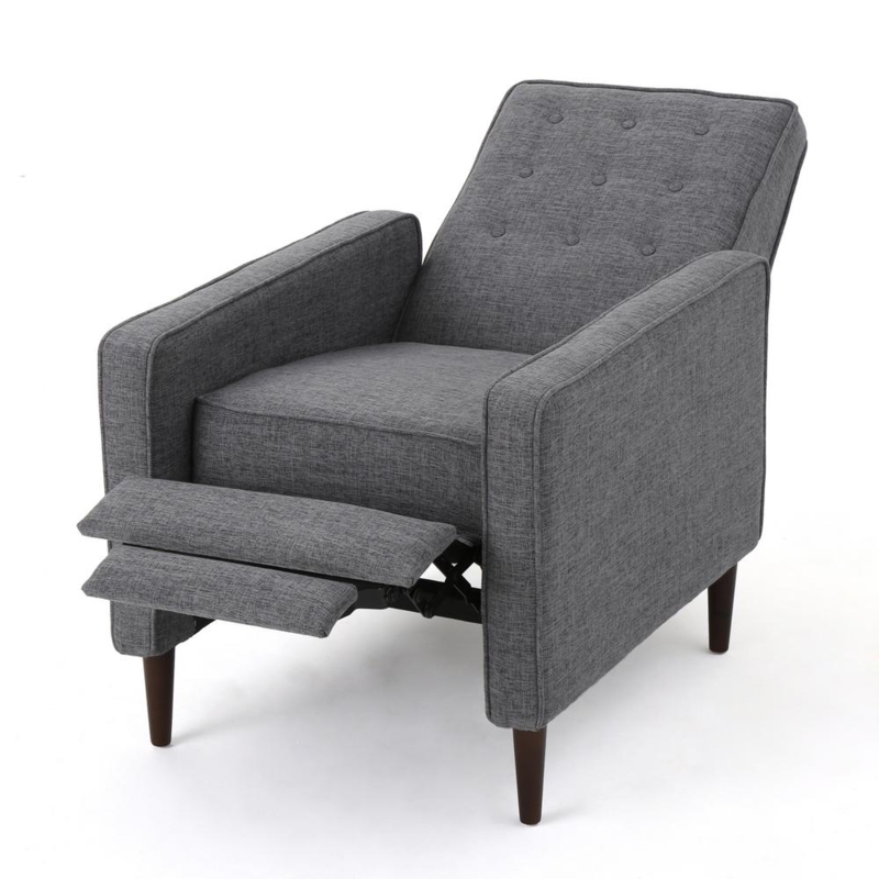 Mid-Century Modern Grey Fabric Recliner Chair