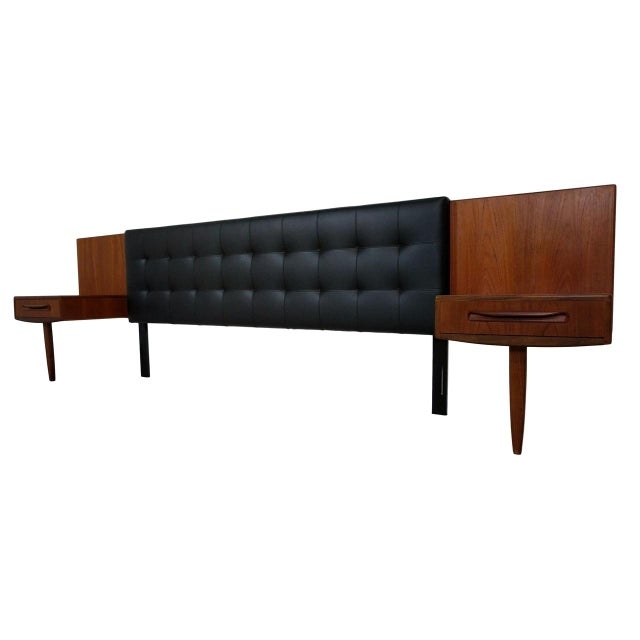 Mid-Century Modern King Headboard with Floating Teak Nightstands
