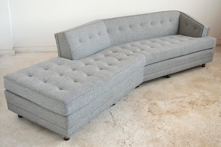 Mid-Century Modern Large Angled One-Arm Grey Sofa
