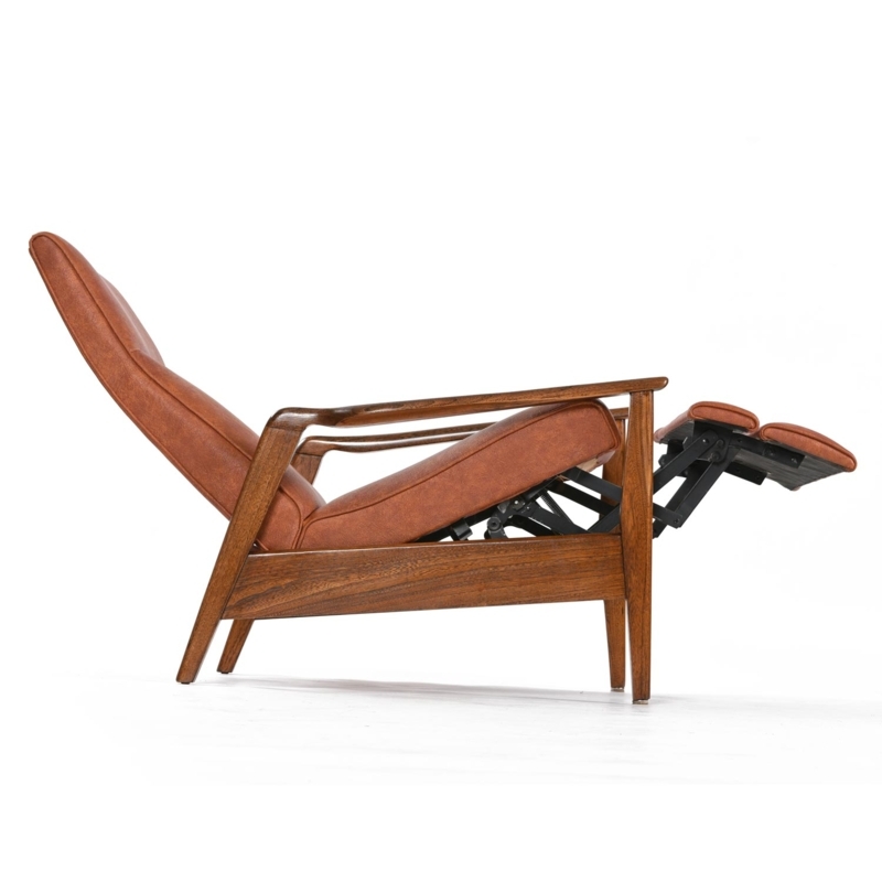 Mid-Century Modern Leather Recliner with Wooden Frame