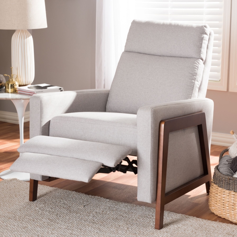 Mid-Century Modern Light Grey Upholstered Recliner