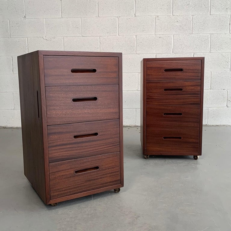 Mid-Century Modern Mahogany Rolling Filing Cabinets