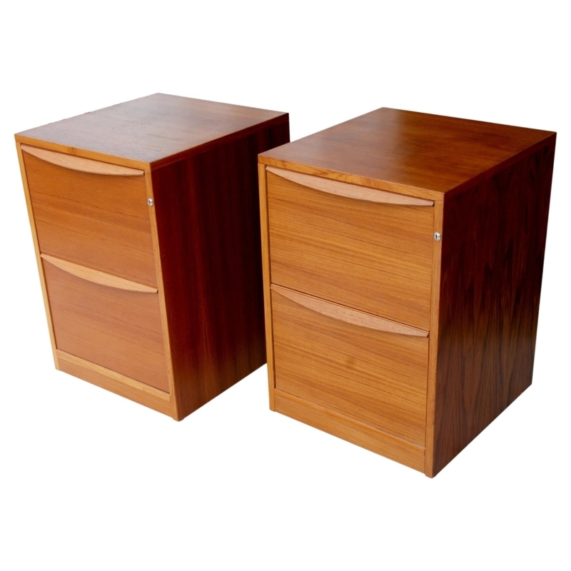 Mid-Century Modern Rollaway Wooden File Cabinets