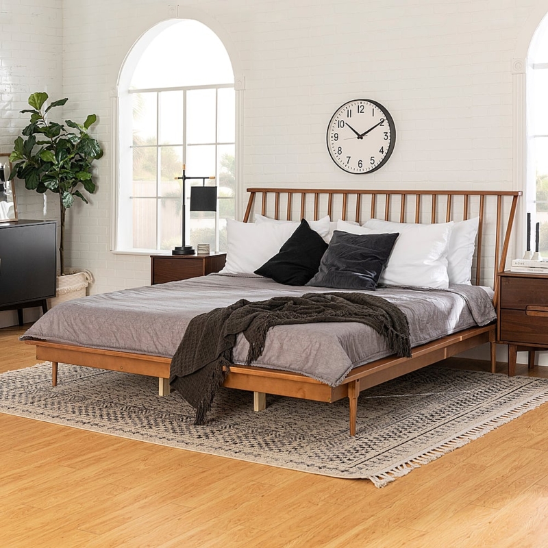 Mid Century Modern Solid Wood Spindle Bed