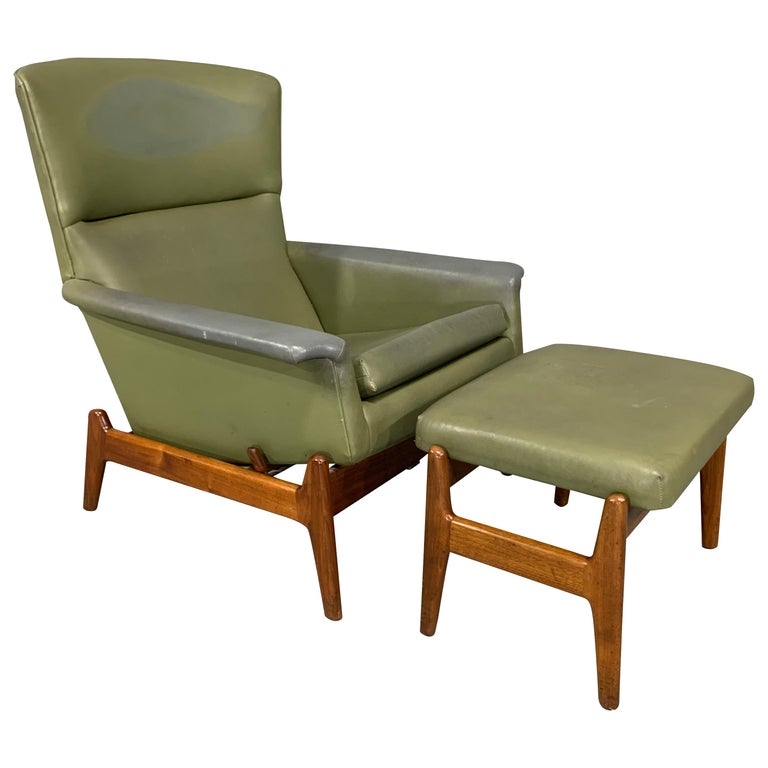 Mid-Century Modern Teak Recliner with Ottoman