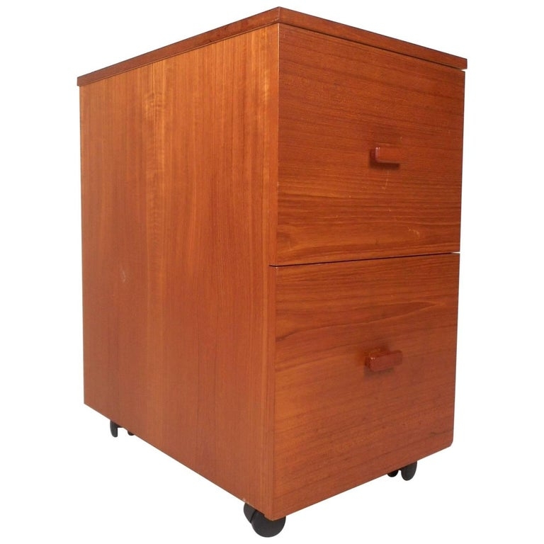 Mid-Century Modern Teak Rolling File Cabinet