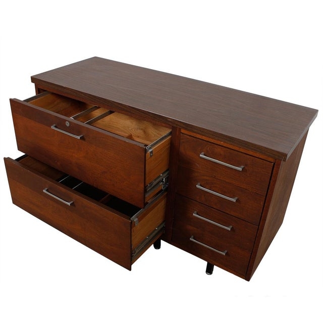 Mid Century Modern Walnut Filing Credenza Cabinet | Chairish