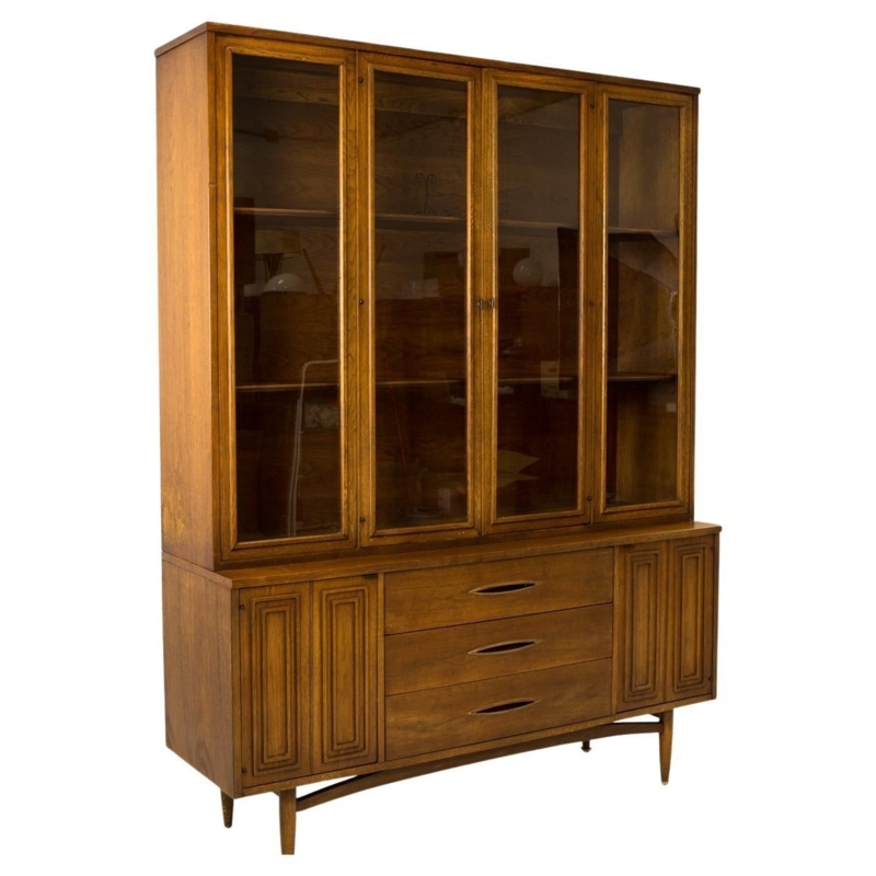 Mid-Century Modern Walnut Glass Door Bookcase