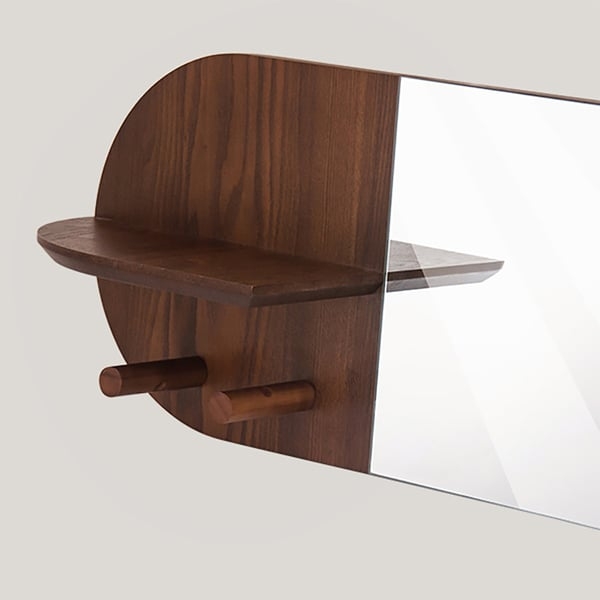 Mid-Century Modern Walnut Wall Mounted Coat Rack with Mirror