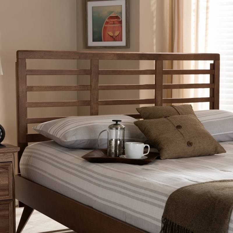 Mid-Century Modern Walnut Wood Bed Frame Design