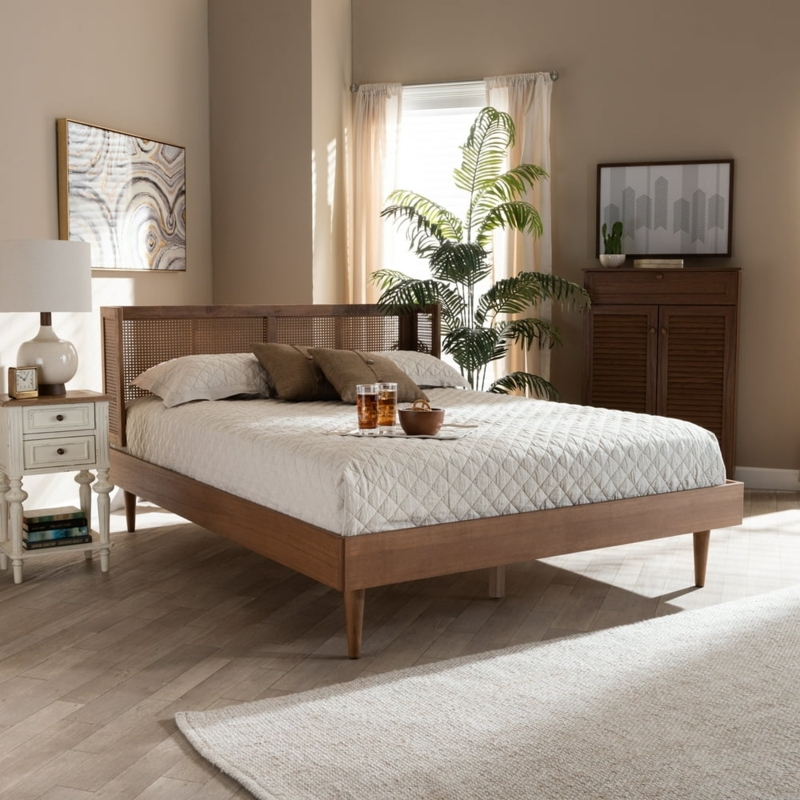Mid-Century Modern Walnut Wood Bed Frame