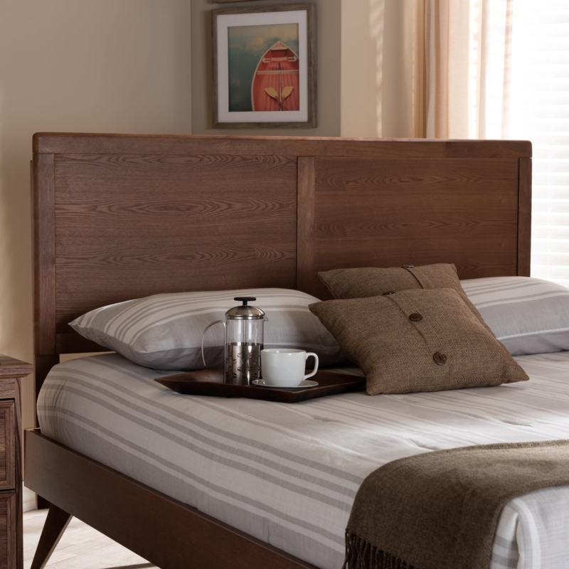 Mid-Century Modern Walnut Wood King Bed