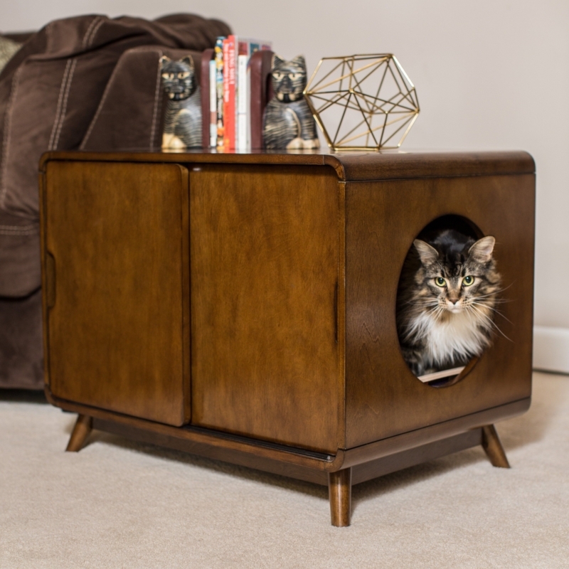 Mid-Century Modern Wooden Cat Litter Box Furniture