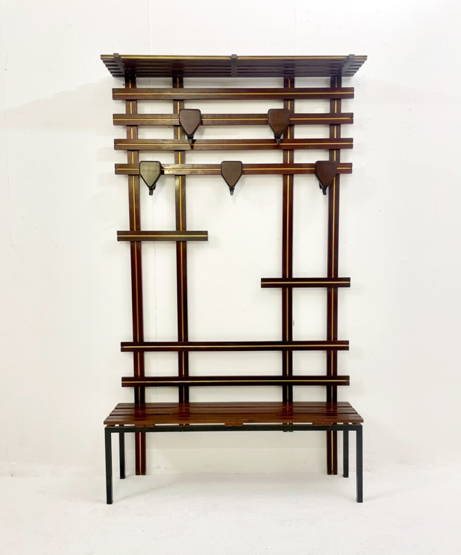 Mid Century Modern Wooden Coat Rack with Bench Design