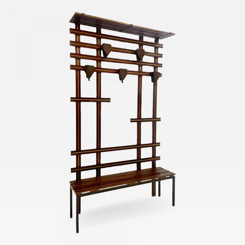 Mid Century Modern Wooden Coat Rack with Bench