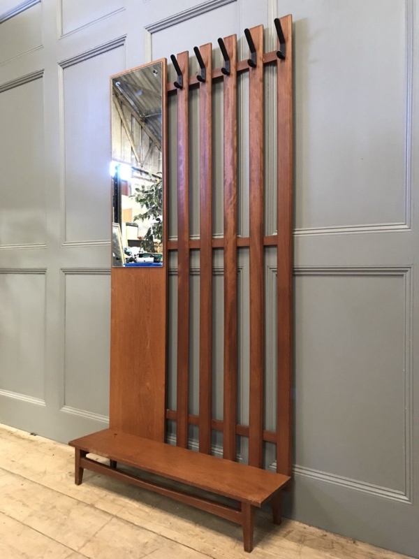 Mid Century Modern Wooden Coat Rack with Mirror