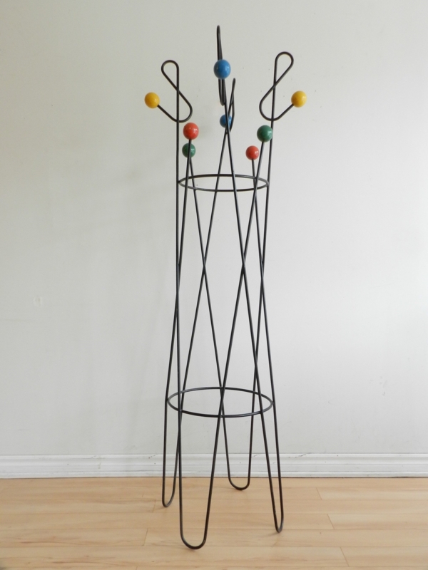 Mid Century Modern Zig Zag Metal Coat Rack with Colorful Hooks