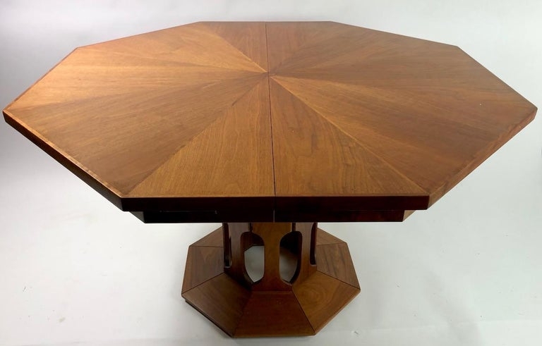 Mid Century Octagonal Walnut Inlay Dining Table