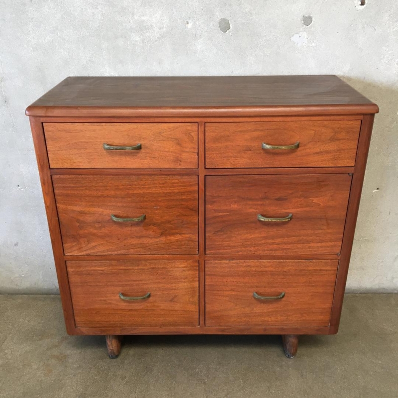 Mid Century Wooden Dresser with Brass Handles
