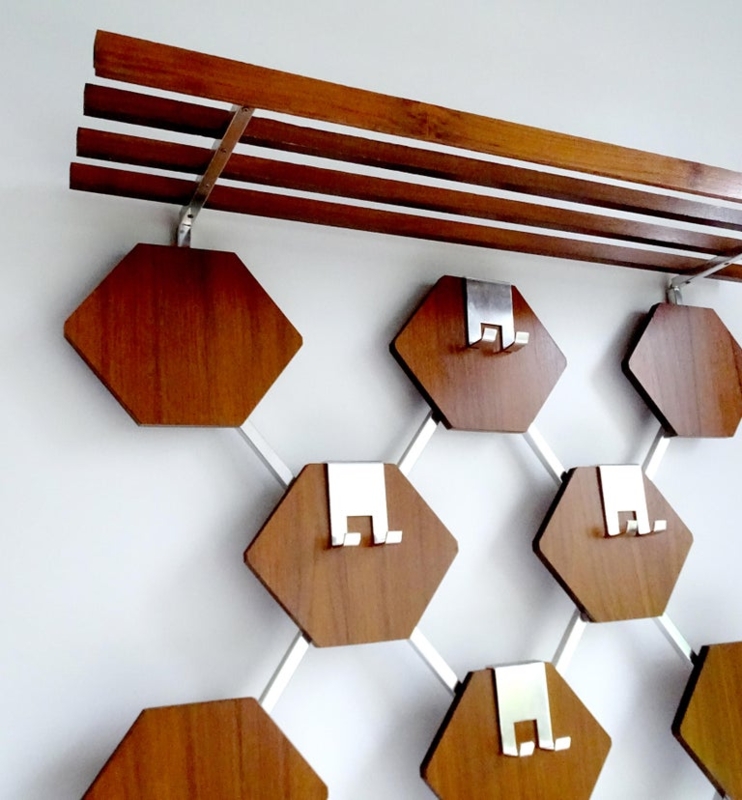 Midcentury Danish Modern Teak Wall Mounted Coat Rack