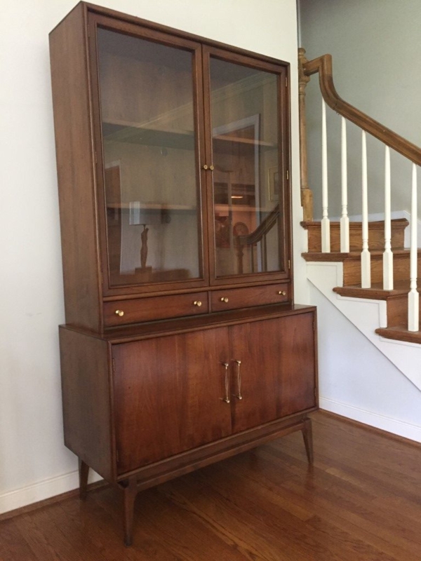 Midcentury Modern Walnut Display Cabinet with Glass Doors