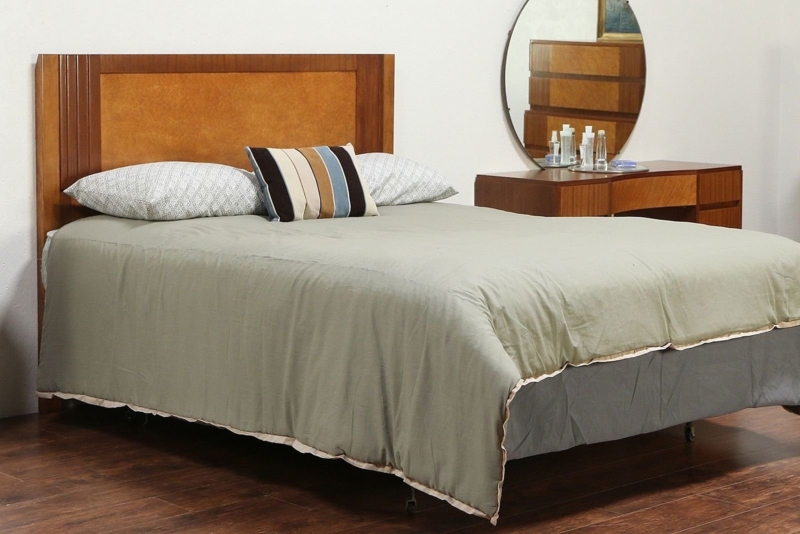 Midcentury Modern Wooden Bed with Headboard
