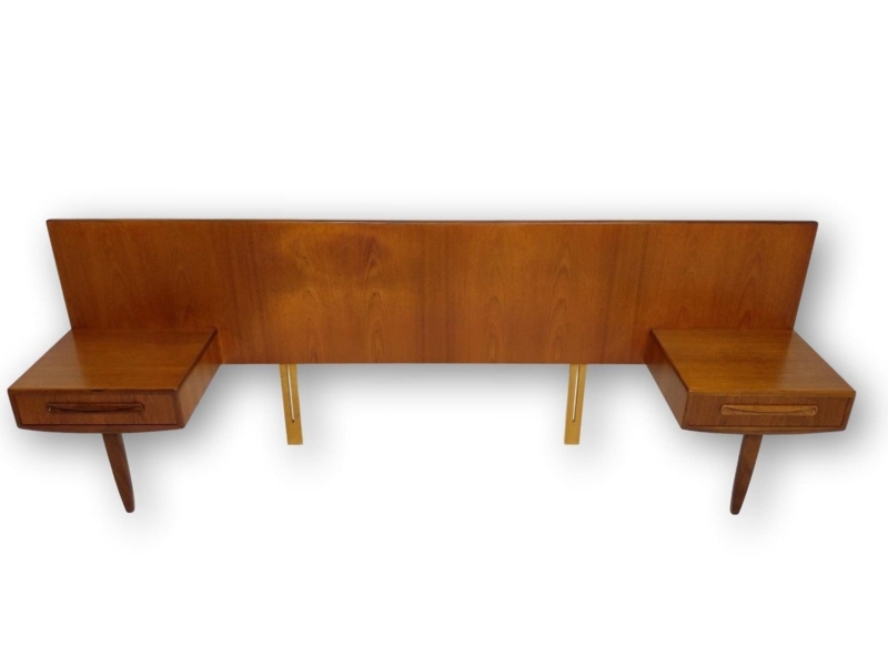 Midcentury Modern Wooden Headboard with Floating Nightstands