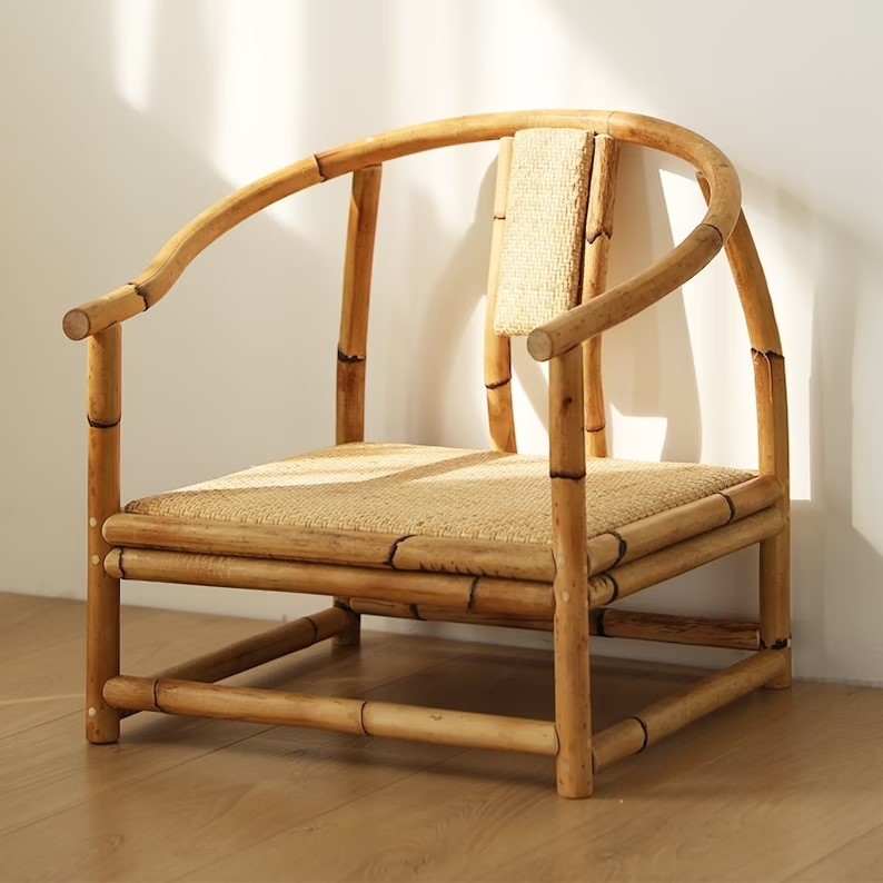 Minimalist Bamboo Chair with Woven Seat Japandi Style