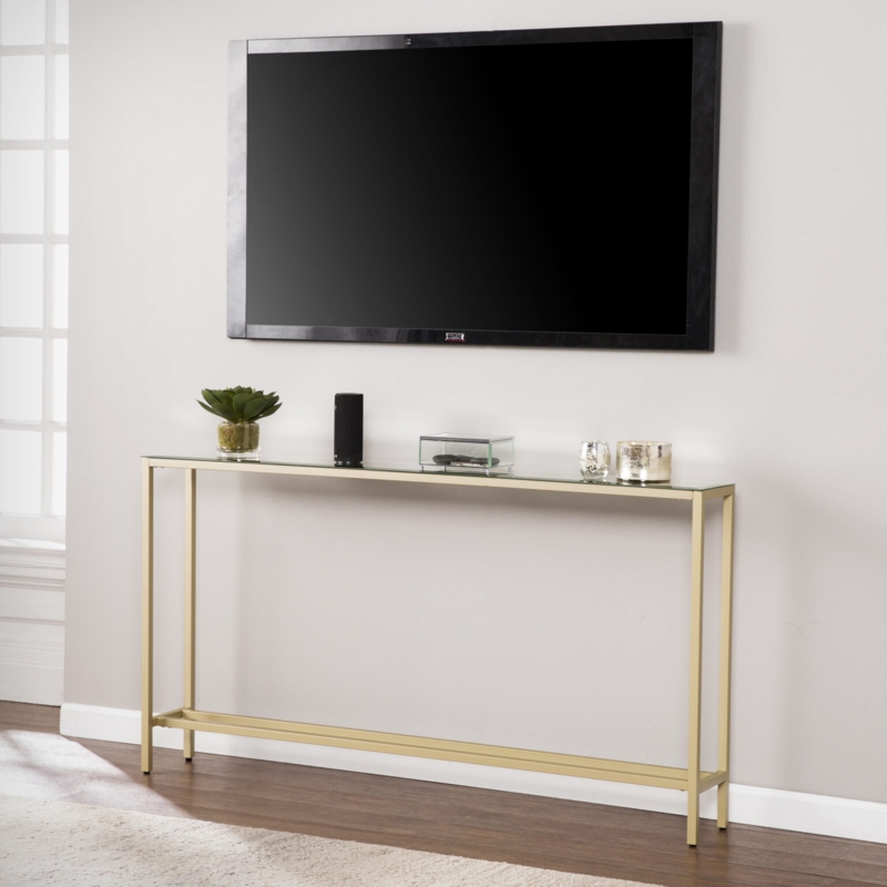 Minimalist Gold Console Table Under Wall-Mounted TV