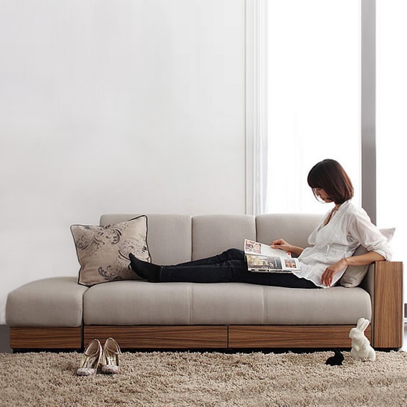 Minimalist Japanese-Style Sofa with Wooden Base