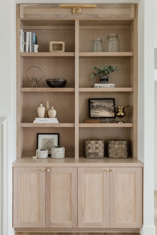 Minimalist Oak and White Built-In Bookcase Design