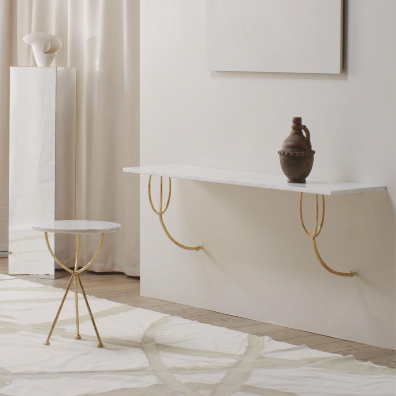 Minimalist White Marble Wall Mount Console Table