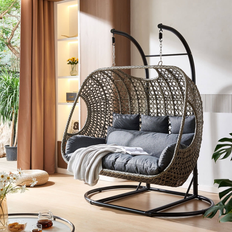 Modern 3-Seater Wicker Cocoon Swing Chair Indoors