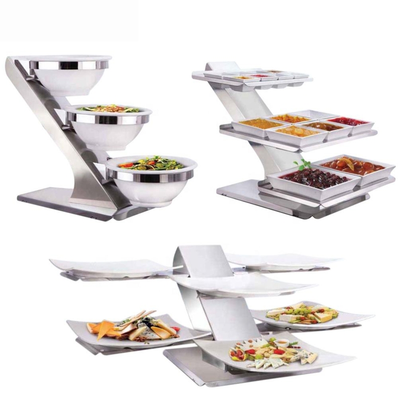 Modern 3-Tier Stainless Steel Snack Serving Racks