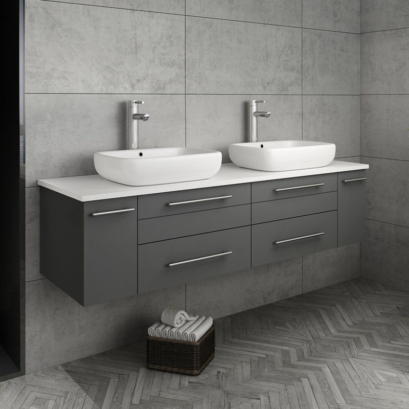 Modern 60 Inch Double Sink Floating Vanity