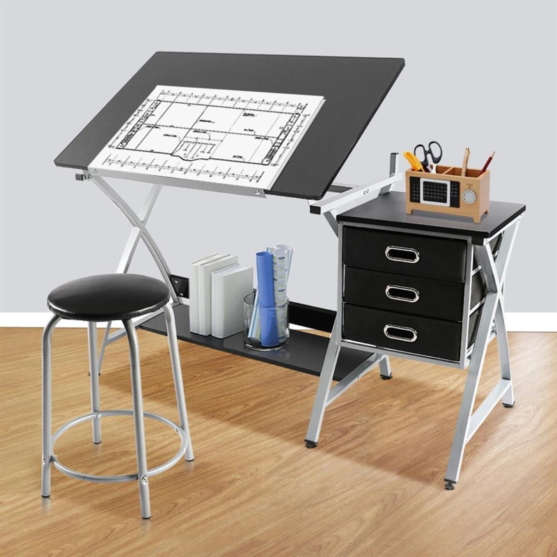 Modern Adjustable Drafting Table with Storage Drawers