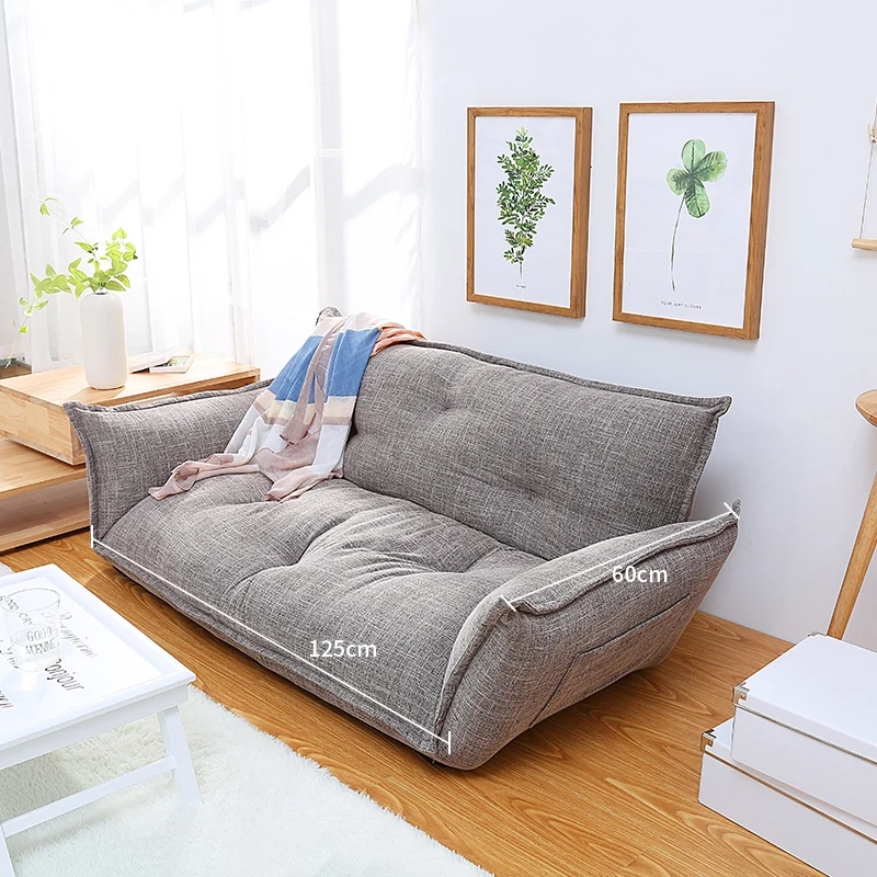 Modern Adjustable Floor Sofa Bed in Gray Fabric