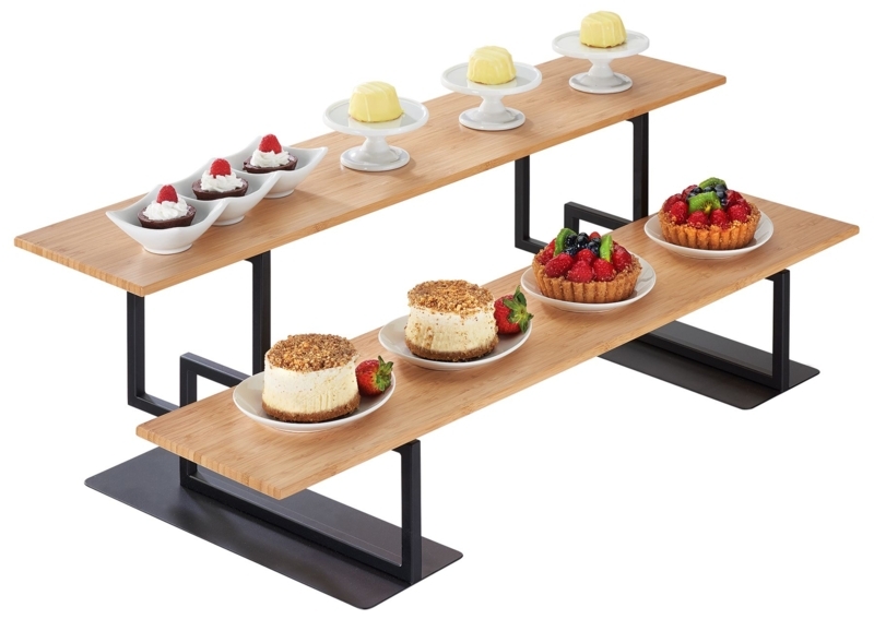 Modern Bamboo and Metal Buffet Food Display Stand