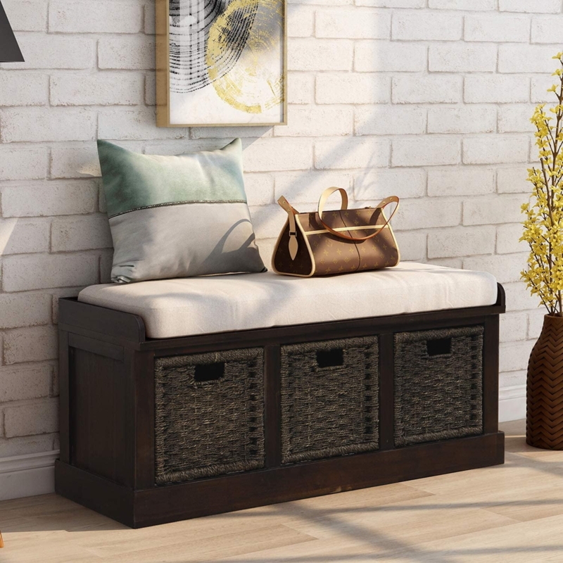 Modern Bathroom Storage Bench with Cushioned Seat