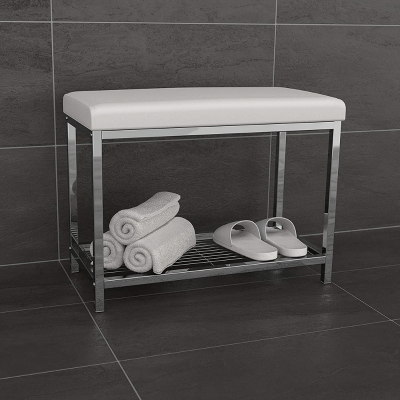 Modern Bathroom Storage Bench with Towel Shelf