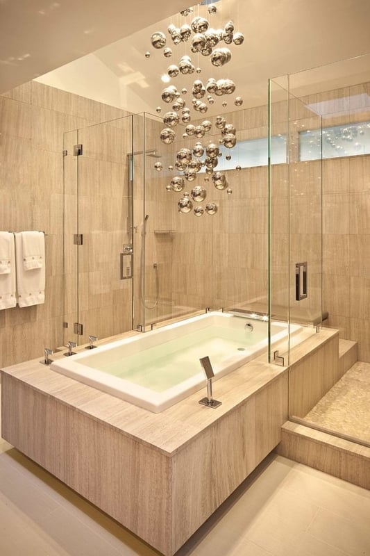 Modern Bathroom with Unique Hanging Chandelier Design