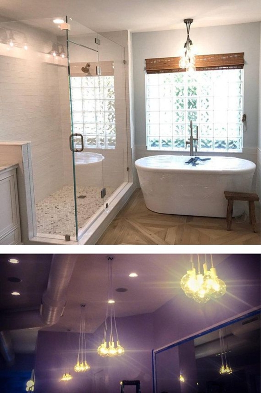 Modern Bathtub with Bubble Chandelier Lighting