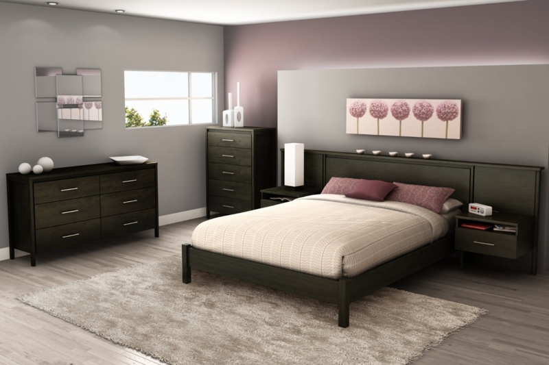 Modern Bedroom with Floating Headboard Nightstands