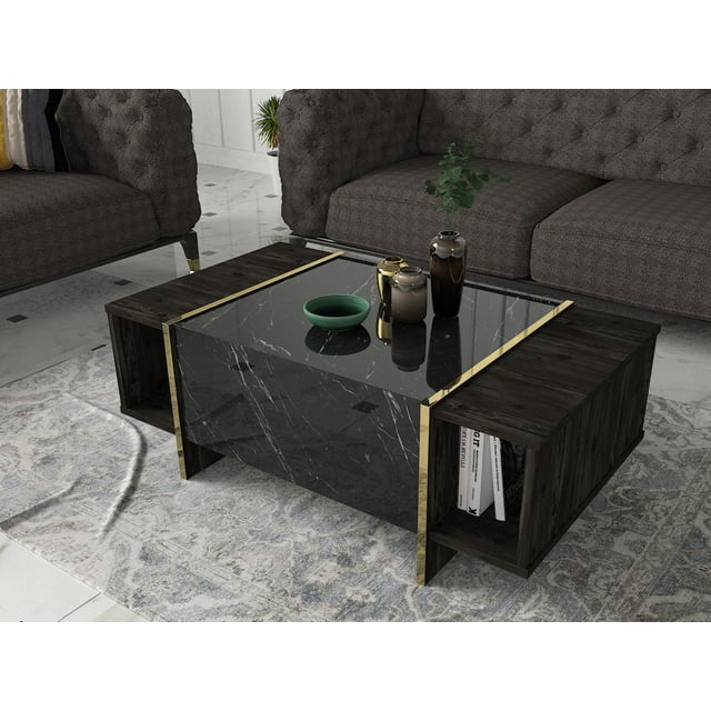 Modern Black and Gold Coffee Table with Storage