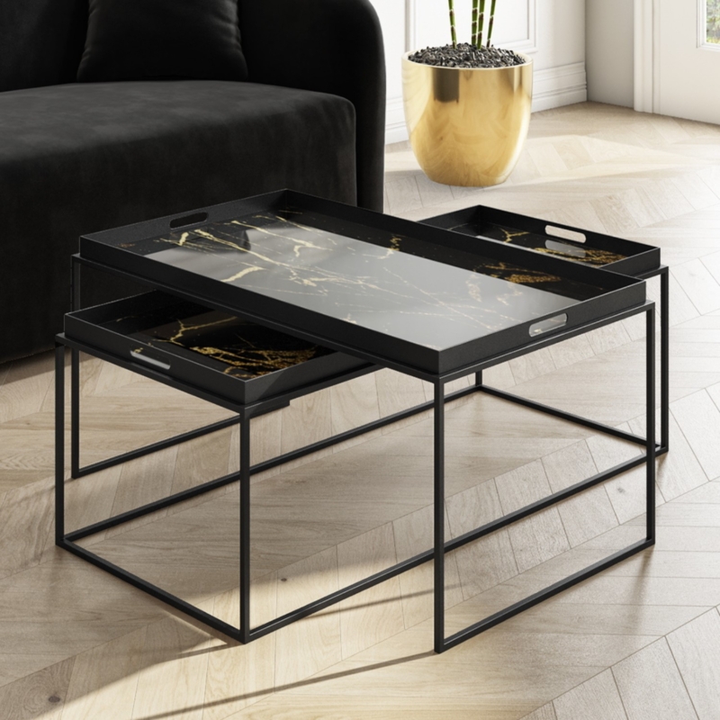 Modern Black and Gold Marble Coffee Tables