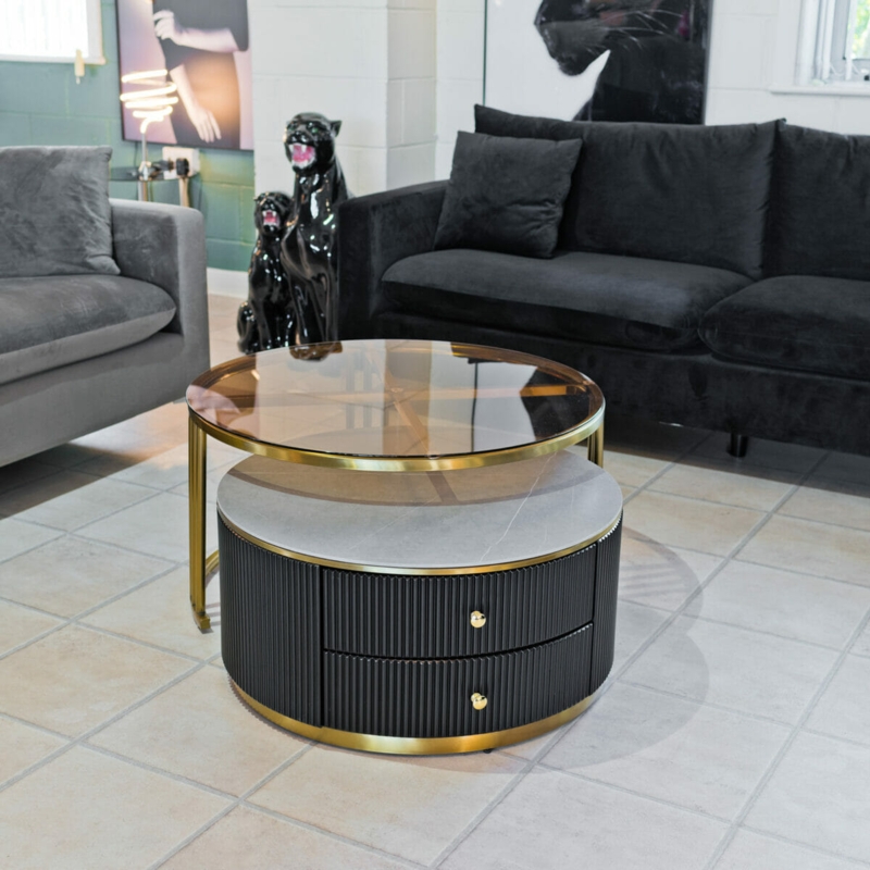 Modern Black and Gold Round Coffee Table