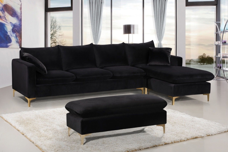 Modern Black and Gold Sectional Sofa in Elegant Living Room