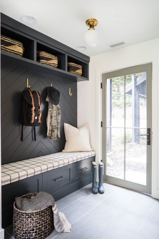 Modern Black and White Organized Mudroom Design